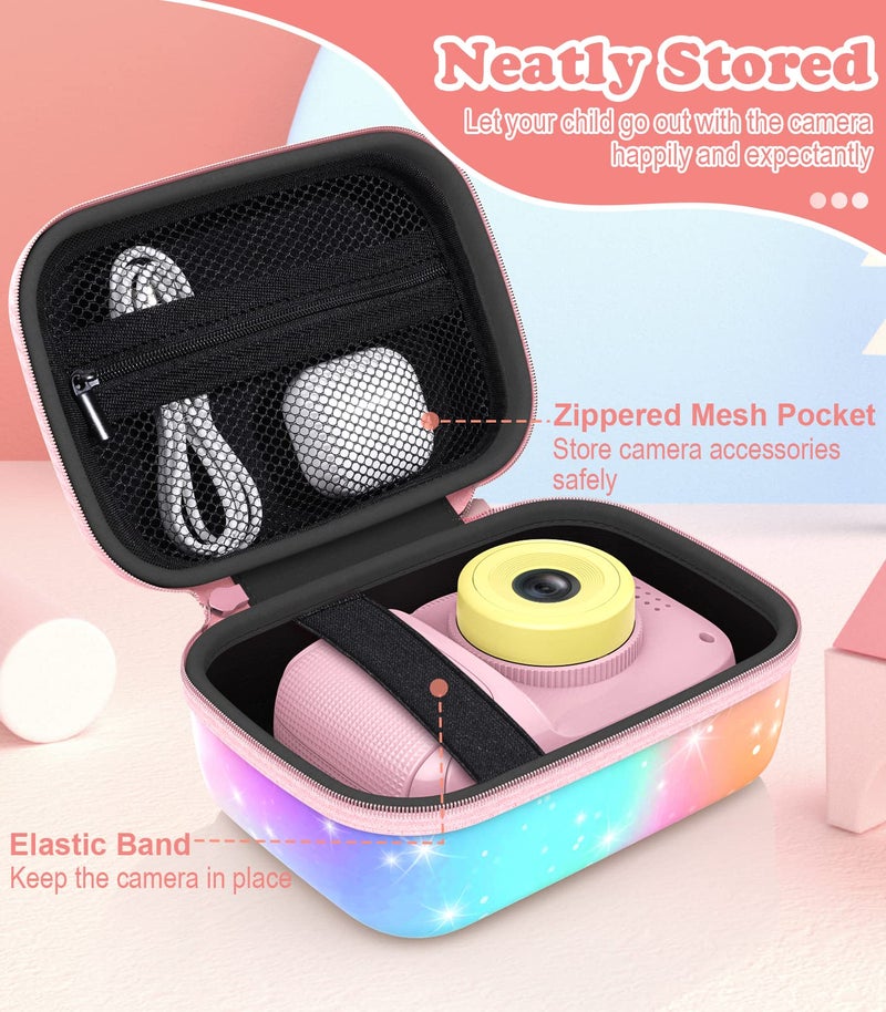 MoKo Kids Camera Case Compatible with Seckton/Goopow/CIMELR/Ourlife/OZMI/GKTZ/Dylanto/PROGRACE/Rindol/Dwfit/hyleton Digital & Video Camera, PU Hard Carrying Bag with Inner Pocket, Pink Starry Sky - Image 4