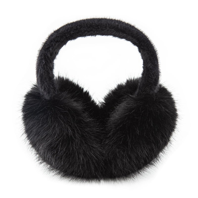WATAME Earmuffs for Women Girls Faux Fur Fuzzy Headband Foldable Ear Covers Cold Weather Accessory (Black) - Image 1