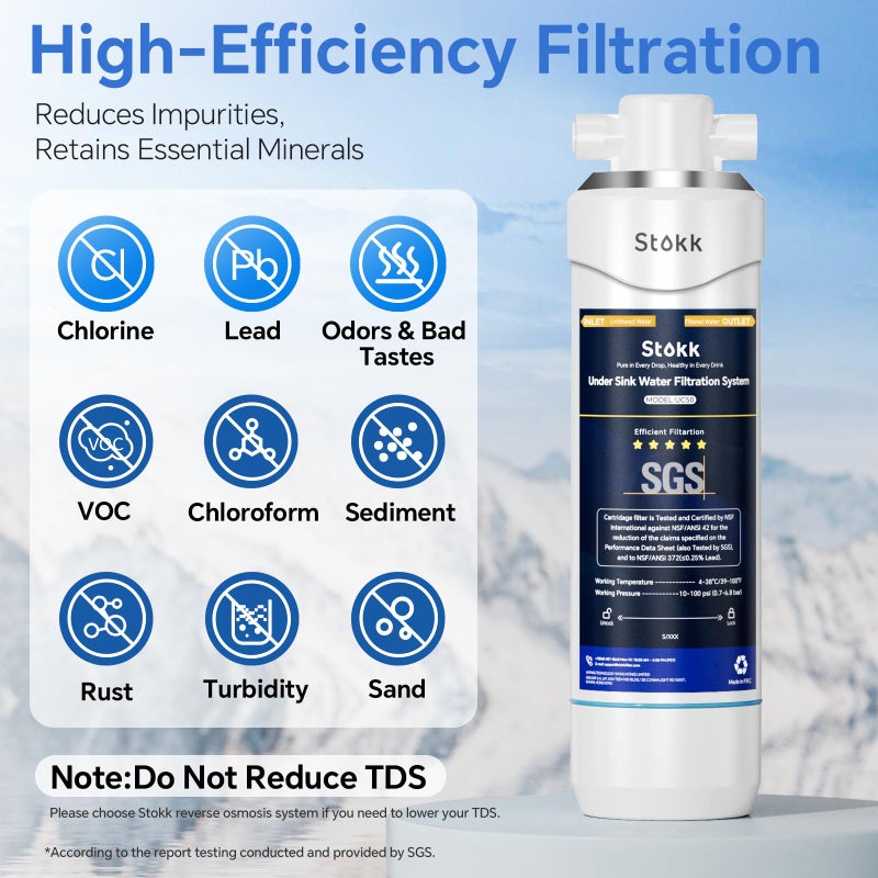Stokk UC50 Under Sink Water Filter, Reduces Lead, Chlorine, Bad Taste & Odor, 26000 Gallons Under Counter Water Filter Systems Direct Connect to Kitchen Faucet, NSF/ANSI 372& 42& 53 - Image 3