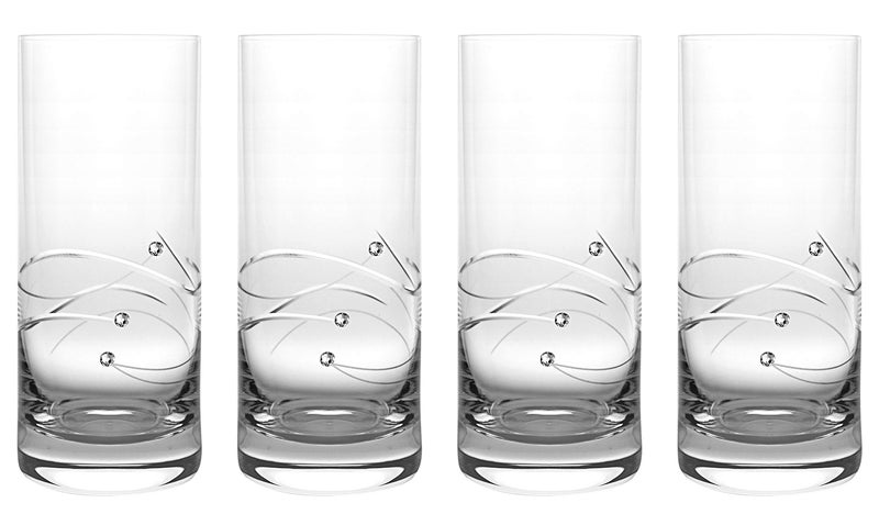 Barski  Handmade Glass  Sparkle  Highball Glass  Decorated with Real Crystal Diamonds  14 oz  Made in Europe  Set of 4