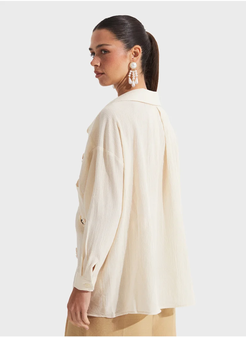 جون Embroidered Button Down Shirt