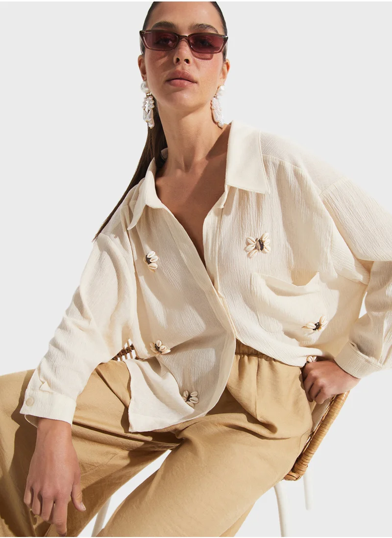 جون Embroidered Button Down Shirt