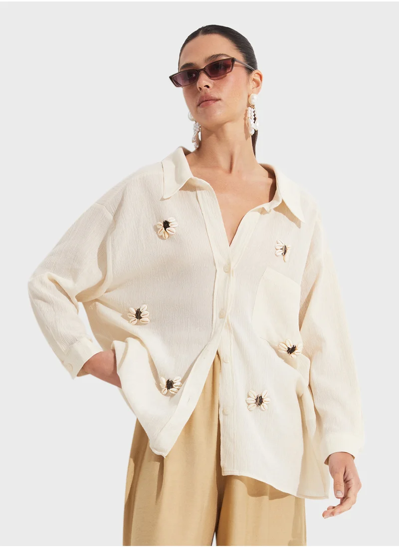 جون Embroidered Button Down Shirt