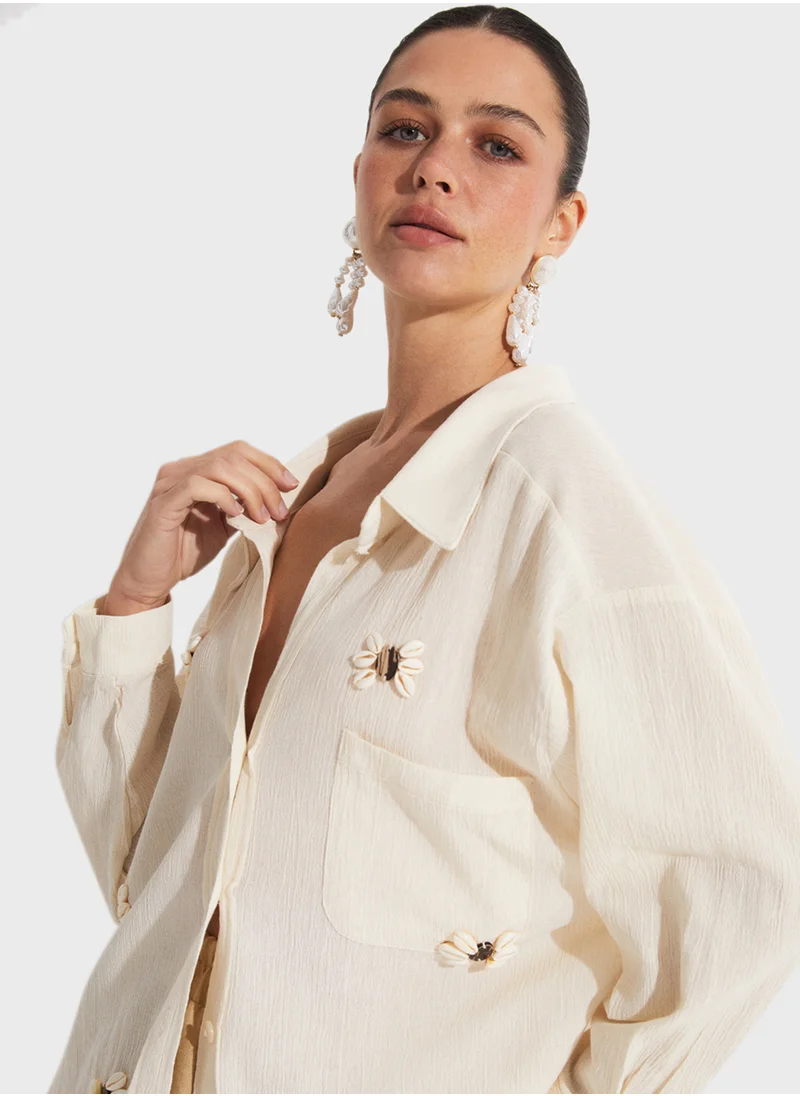 جون Embroidered Button Down Shirt