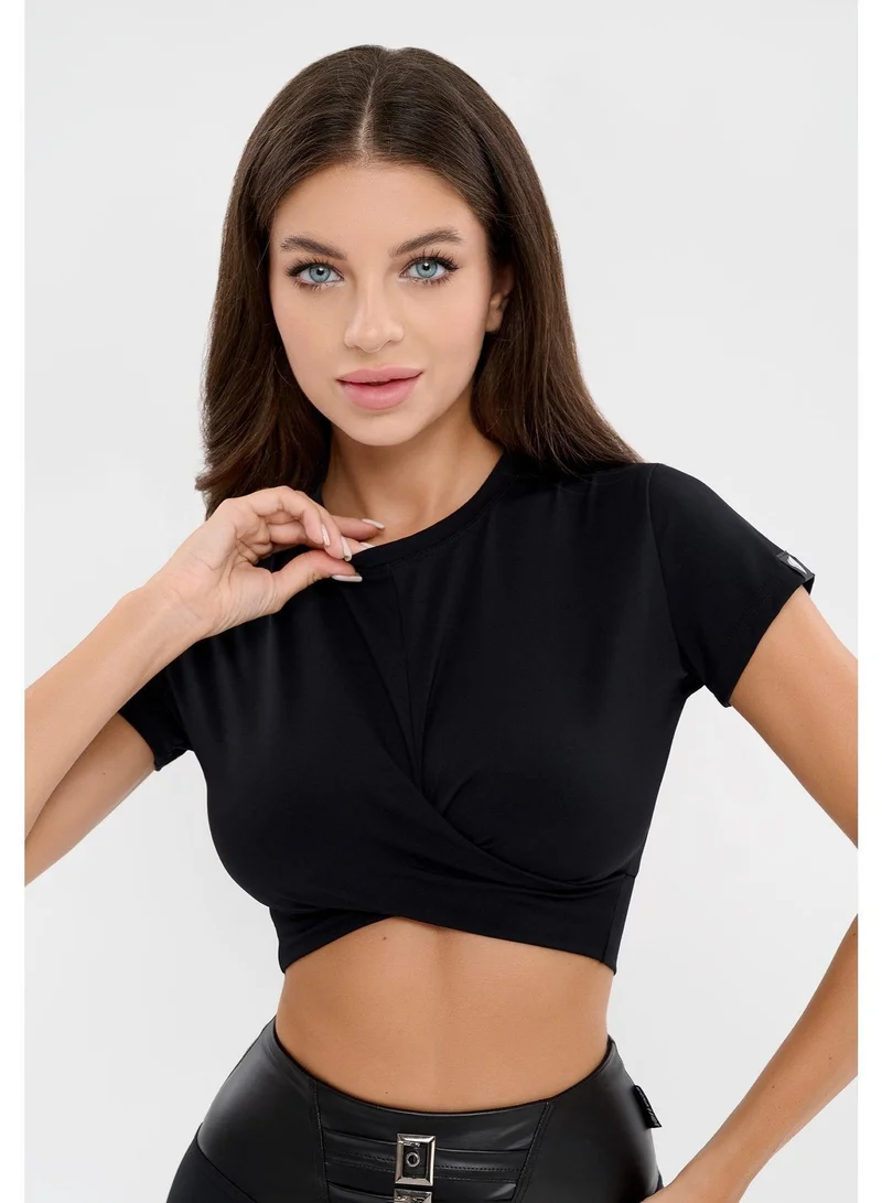 Bona Fide Tied Up Top Black Tied Up Crop Gym T-Shirt for Women for Women | Best Price UAE