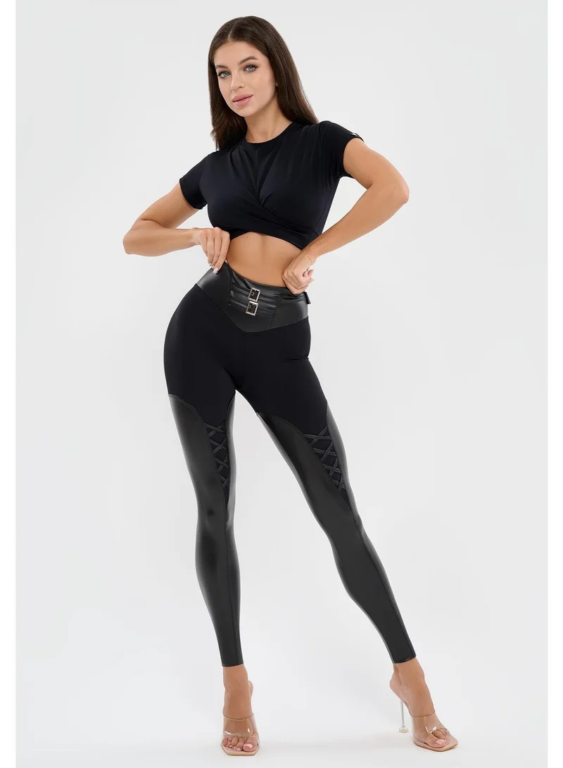Bona Fide Tied Up Top Black Tied Up Crop Gym T-Shirt for Women for Women | Best Price UAE