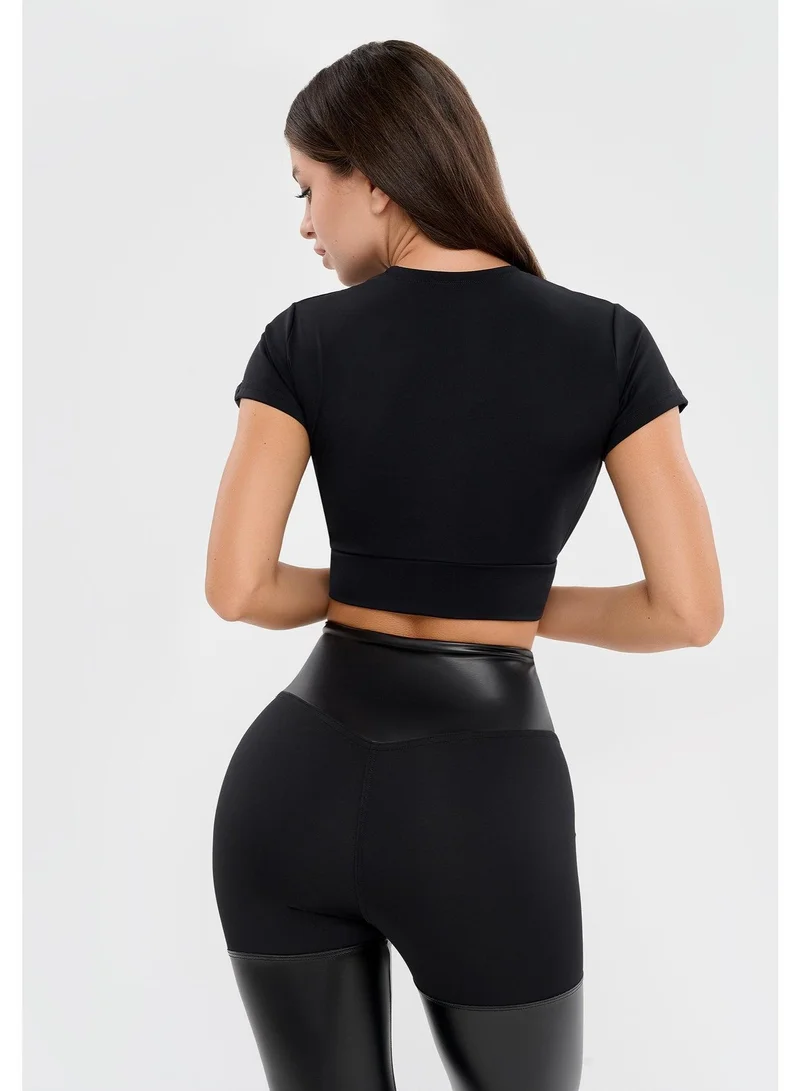 Bona Fide Tied Up Top Black Tied Up Crop Gym T-Shirt for Women for Women | Best Price UAE