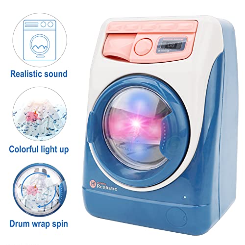 deAO Washing Machine Toy for Kids Dollhouse Furniture Pretend Play Household Appliance Realistic Sounds with Lights Laundry Play Set with Rotatable Roller for Children Birthday Present… - Image 3