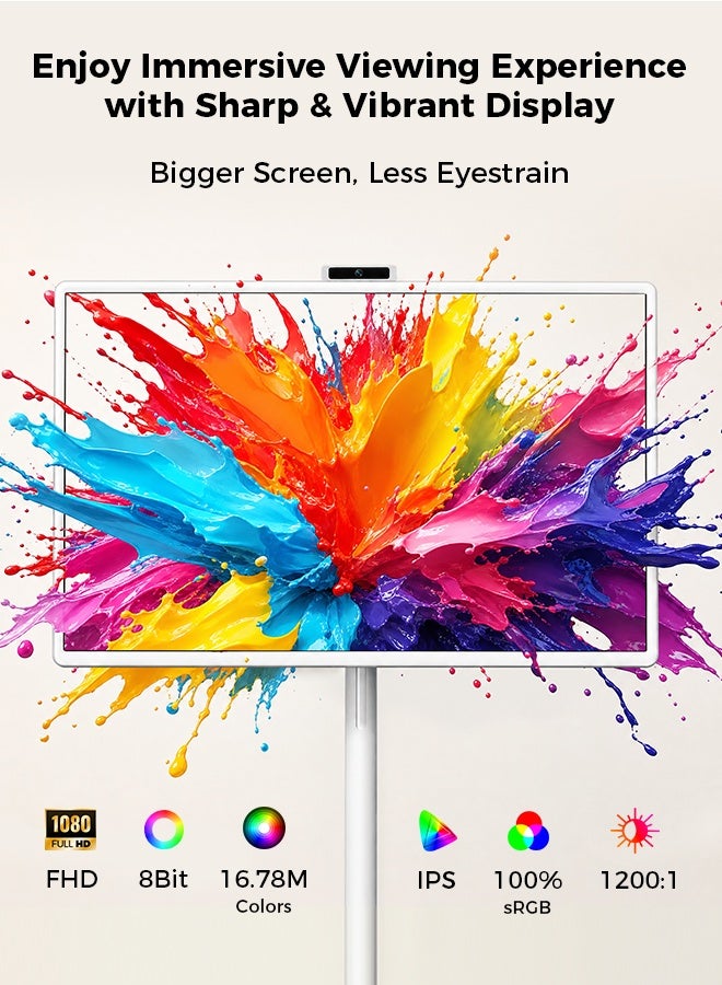 VLH M01 32" Portable Smart Touchscreen Tablet TV on Wheels, Android 15 OS Mobile Smart Display with Google EDLA Certification, 8GB+128GB, Built-in Battery, 2K Camera, Wireless Casting, Rotating Rolling Stand - Image 2