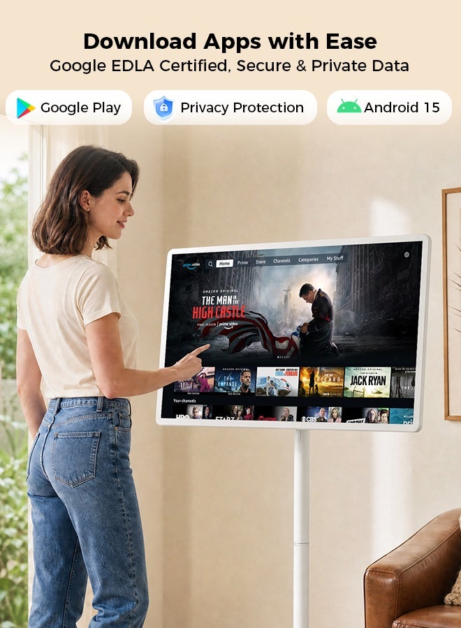 VLH M01 32" Portable Smart Touchscreen Tablet TV on Wheels, Android 15 OS Mobile Smart Display with Google EDLA Certification, 8GB+128GB, Built-in Battery, 2K Camera, Wireless Casting, Rotating Rolling Stand - Image 3