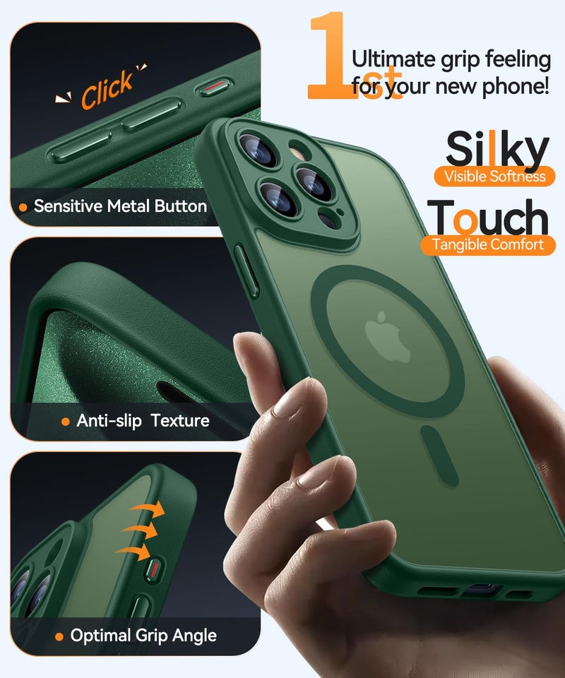 CANSHN Magnetic Compatible with iPhone 15 Pro Case, Upgraded [Full Camera Protection] [Compatible with Magsafe] [Translucent Matte] Shockproof Protective Phone Case Cover 6.1 Inch - Deep Green - Image 5