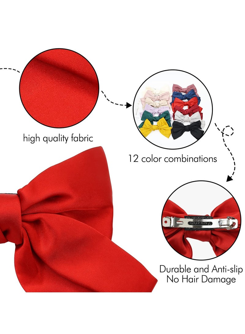 Oversized Satin Hair Bows - 12 Pack Large Knot French Barrettes Hair Clips for Women and Girls, Perfect for Bun and Ponytail Holders, Stylish Hair Ribbon Accessories. - Image 2