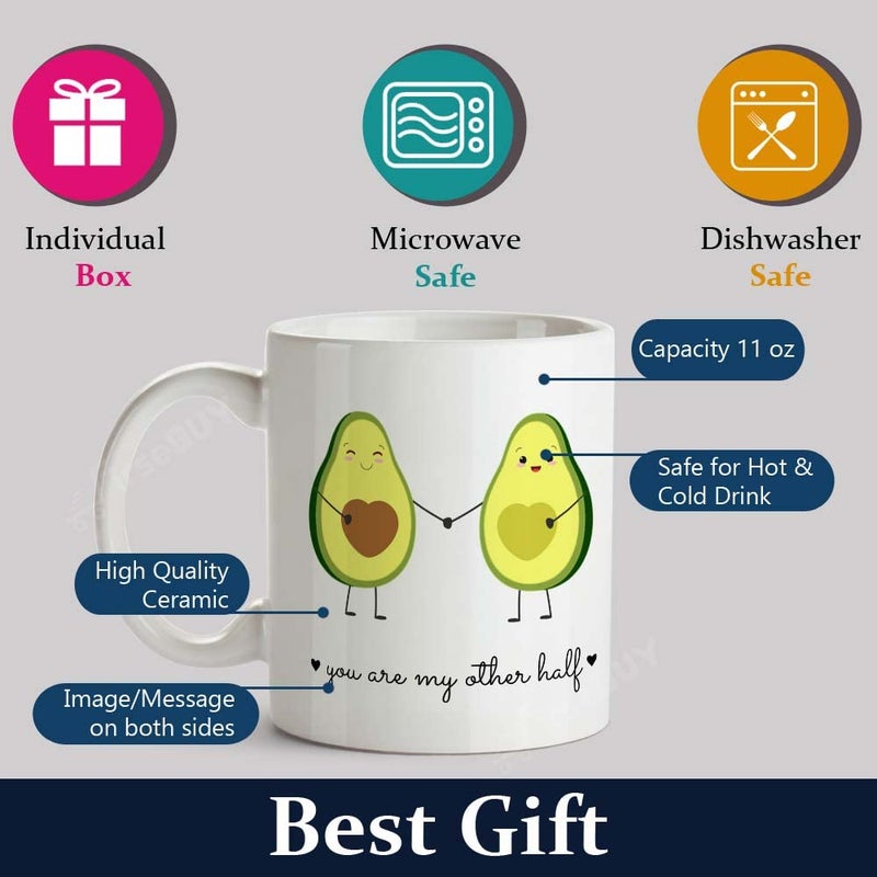 FirseBUY You are My Other Half Funny Printed Ceramic 11 Ounce Coffee Mugs Tea Cup Gifts for Women and Men White - Image 4