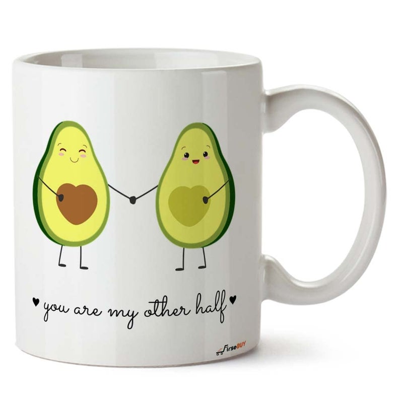 FirseBUY You are My Other Half Funny Printed Ceramic 11 Ounce Coffee Mugs Tea Cup Gifts for Women and Men White - Image 1