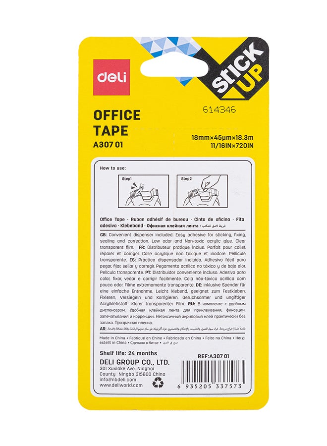 DELI OFFICE TAPE 18MMX18.3M W/DISPENSER (2 PCS PER BLISTER) EA30701 - Image 2