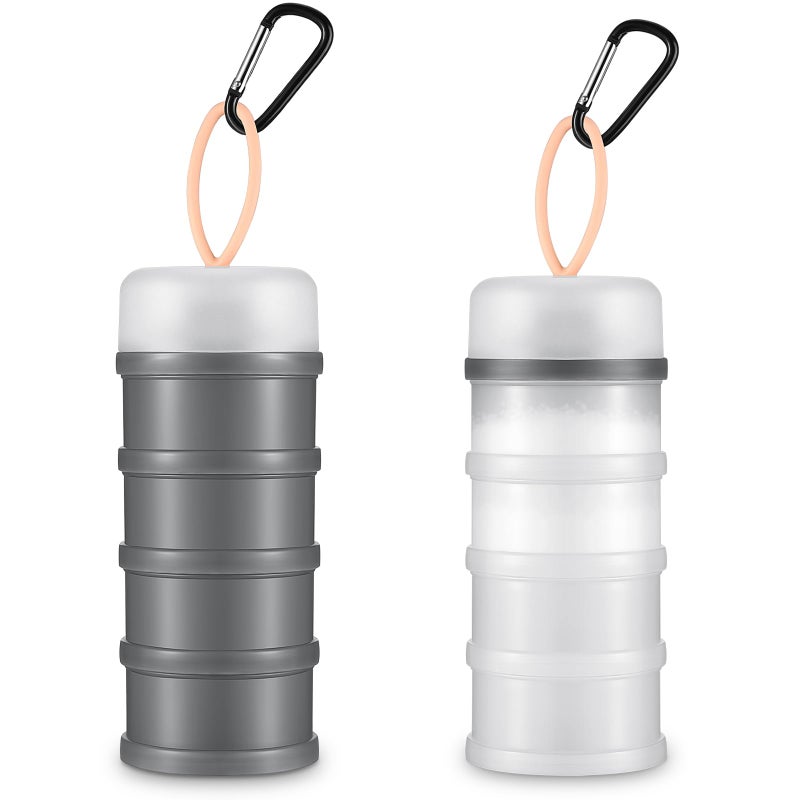Baderke 2 Pcs Protein Powder Container with Funnels Stand 4 Stackable Leakproof Protein Powder Dispenser Portable Keychain Powder Container for Workout Fitness TravelGray White