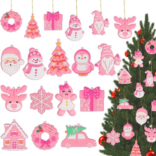 kockuu Pink Christmas Ornaments for Tree Decorations12pcs PVC Pastel Pink Ornaments for Christmas Tree Decor - Image 1