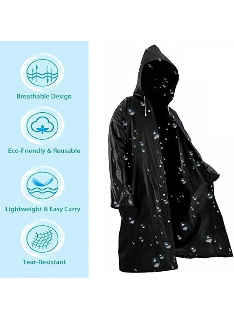 SYOSI Raincoat for Adults Reusable, 1Pcs Thickened Transparent Light Rainwear with Hood and Elastic Cuff Sleeves, EVA Rain Ponchos Rain Jackets Raincoat for Men Women, for Family Fishing Travel (Black)  - Image 2