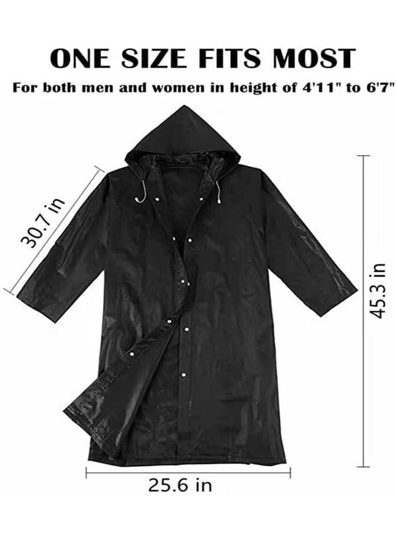 SYOSI Raincoat for Adults Reusable, 1Pcs Thickened Transparent Light Rainwear with Hood and Elastic Cuff Sleeves, EVA Rain Ponchos Rain Jackets Raincoat for Men Women, for Family Fishing Travel (Black)  - Image 3
