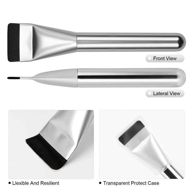 BEAUTYFACTOR 2Pcs Flat Foundation Brush,Face Mask Brush Makeup Spatula Facial Brush for Liquid Foundation Mask,Premium Face Korean Makeup Brush for Blending Cream (Silver&Silver) - Image 5