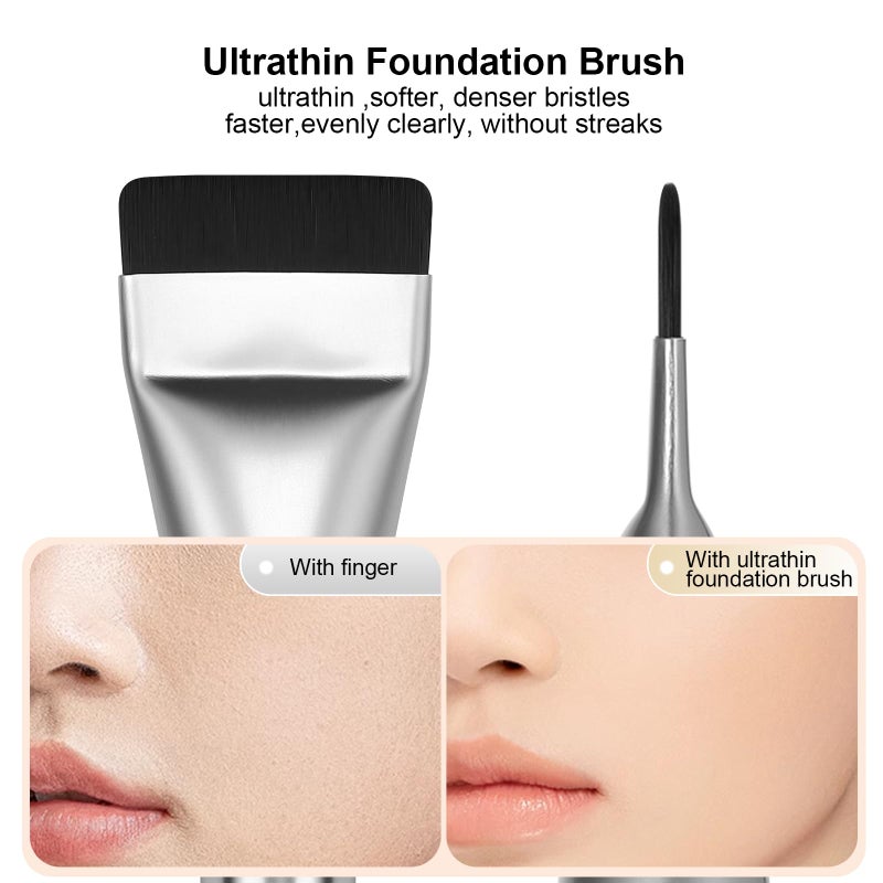 BEAUTYFACTOR 2Pcs Flat Foundation Brush,Face Mask Brush Makeup Spatula Facial Brush for Liquid Foundation Mask,Premium Face Korean Makeup Brush for Blending Cream (Silver&Silver) - Image 3