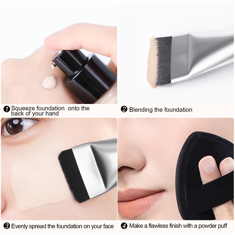 BEAUTYFACTOR 2Pcs Flat Foundation Brush,Face Mask Brush Makeup Spatula Facial Brush for Liquid Foundation Mask,Premium Face Korean Makeup Brush for Blending Cream (Silver&Silver) - Image 4