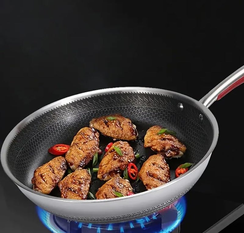 Hidak مقلاة هيداك آمنة للطعام مقلاة عسلية لعمل الفطائر وعاء طهي على الموقد مقلاة باستا 32 سم مقلاة غير لاصقة من الفولاذ المقاوم للصدأ متوافقة مع جميع مواقد الغاز - Image 4