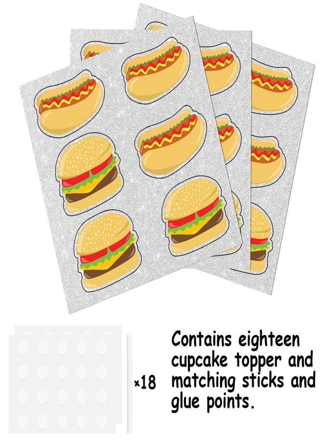 LETLIMIT 18pcs Gold Glitter Dessert Cupcake Topper Foody Fast Food Hot Dog Bun Bread Hamburger Dachshund Theme Decor Supplies Baby Shower Boy Girl Happy Birthday Decorations - Image 3