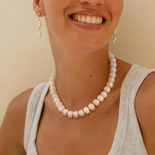 HolidayQbee Beaded necklace for Women Boho Bead Gemstone Chunky Necklace Big White Bead Necklace Fashion Trendy Summer Necklaces Jewelry Gifts - Image 5