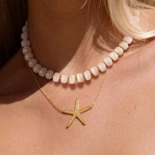 HolidayQbee Beaded necklace for Women Boho Bead Gemstone Chunky Necklace Big White Bead Necklace Fashion Trendy Summer Necklaces Jewelry Gifts - Image 4