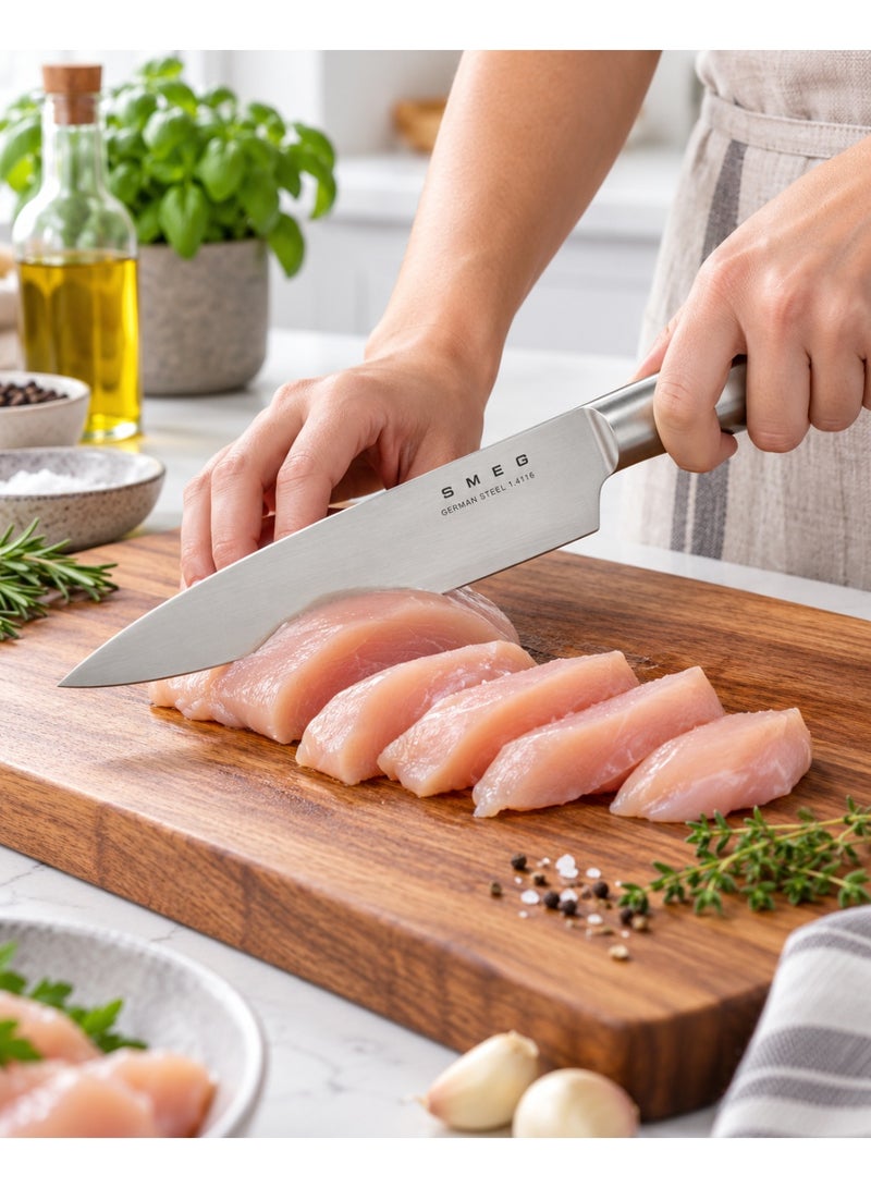 SMEG 15cm 5.9 Inch Meat Knife with German Steel 1.4116 Blade – Multipurpose Stainless Steel Kitchen Knife for Cutting, Slicing, Trimming and Portioning Meat, Chicken, Cooked Meat and Everyday Food Preparation - Image 4