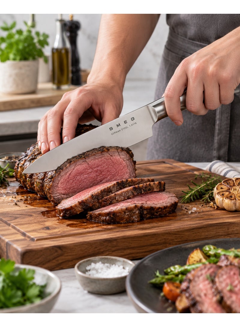 SMEG 15cm 5.9 Inch Meat Knife with German Steel 1.4116 Blade – Multipurpose Stainless Steel Kitchen Knife for Cutting, Slicing, Trimming and Portioning Meat, Chicken, Cooked Meat and Everyday Food Preparation - Image 5