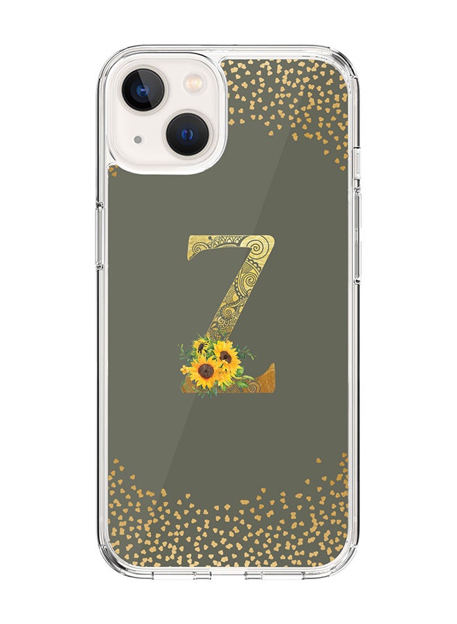 Stylizedd Classic Clear Case For iPhone 14 Plus, Hybrid Soft Case Cover- Custom Monogram Initial Letter Mandala Floral Pattern Alphabet - Z ( Olive Green) - Image 1