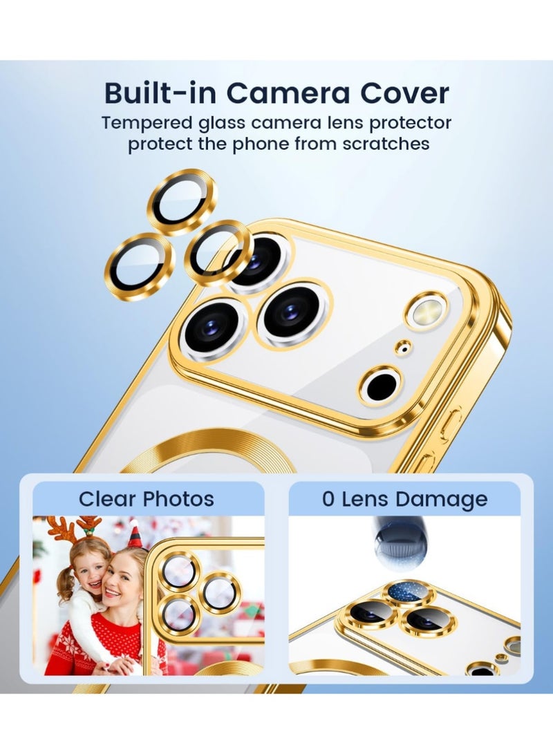 iPhone 17 Pro Max Case Cover Clear, Compatible with MagSafe, Built-in Camera Lens Protector, Non Yellowing Shockproof Protective Phone Case, Soft Electroplated Magnetic Cover - Image 3
