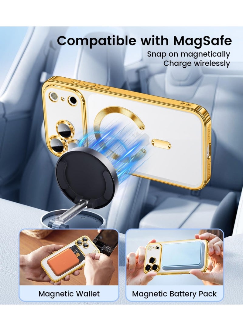 iPhone 17 Pro Max Case Cover Clear, Compatible with MagSafe, Built-in Camera Lens Protector, Non Yellowing Shockproof Protective Phone Case, Soft Electroplated Magnetic Cover - Image 2