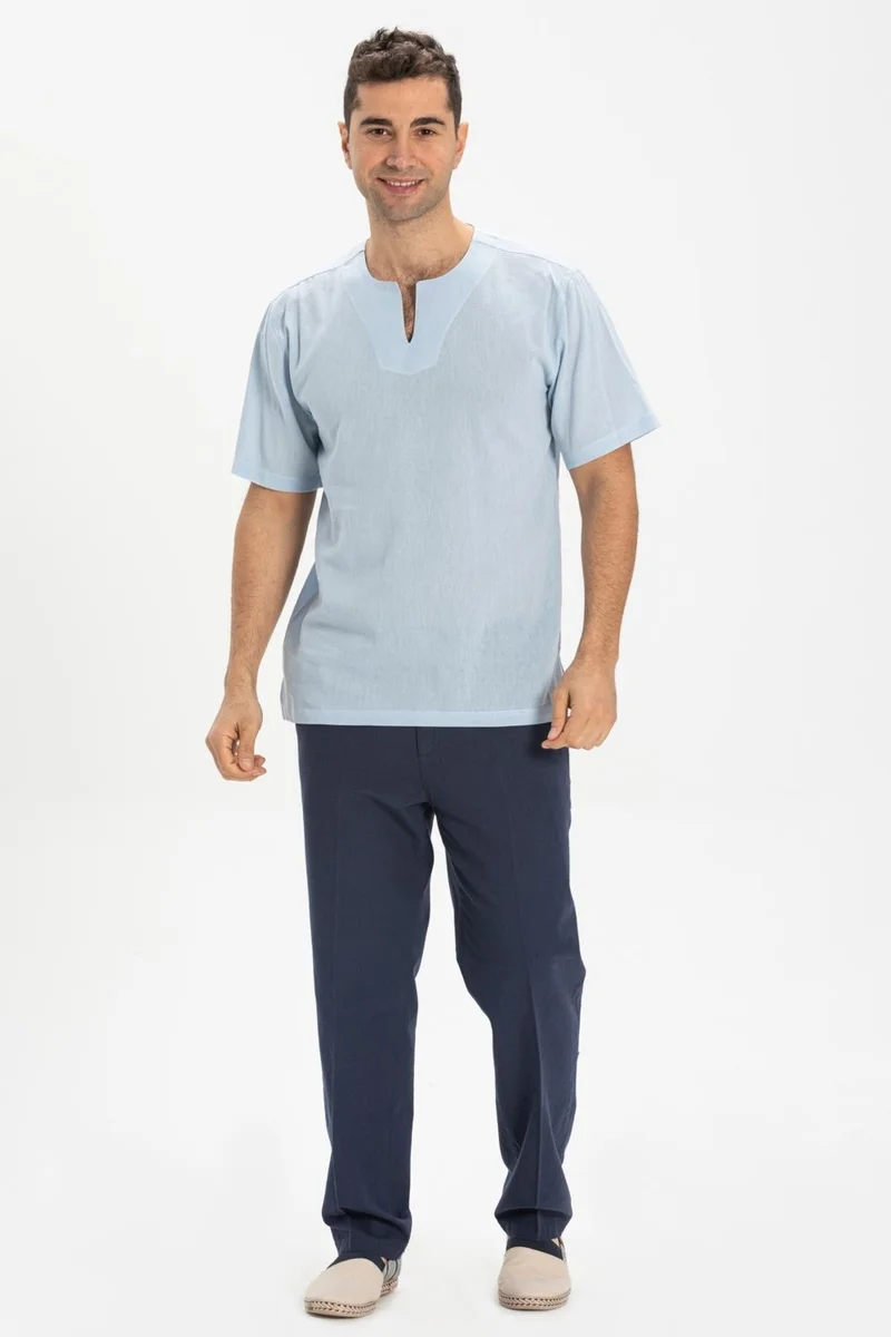 اليش شيل بيزي Eliş Şile Cloth Short Sleeve Şile Cloth Cycling Collar Men's T-Shirt Ice Blue