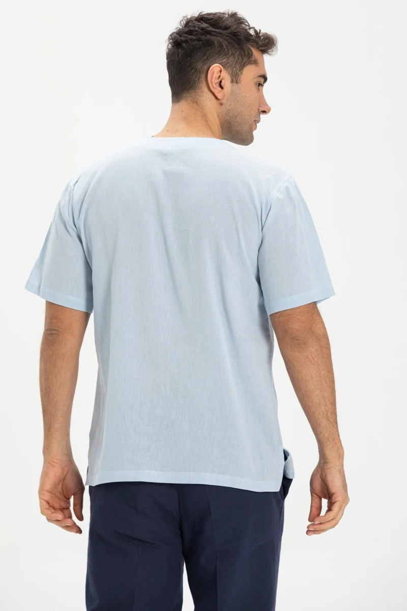 اليش شيل بيزي Eliş Şile Cloth Short Sleeve Şile Cloth Cycling Collar Men's T-Shirt Ice Blue