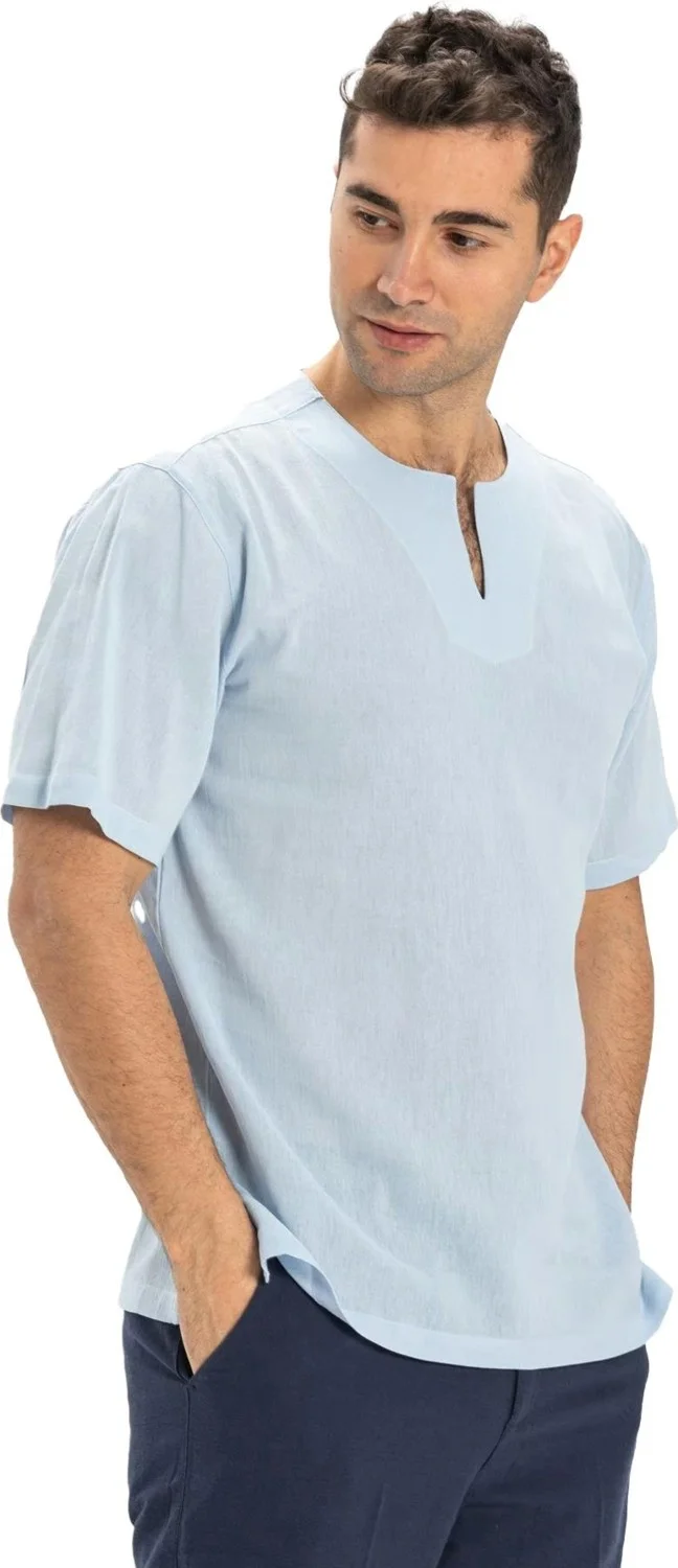 اليش شيل بيزي Eliş Şile Cloth Short Sleeve Şile Cloth Cycling Collar Men's T-Shirt Ice Blue