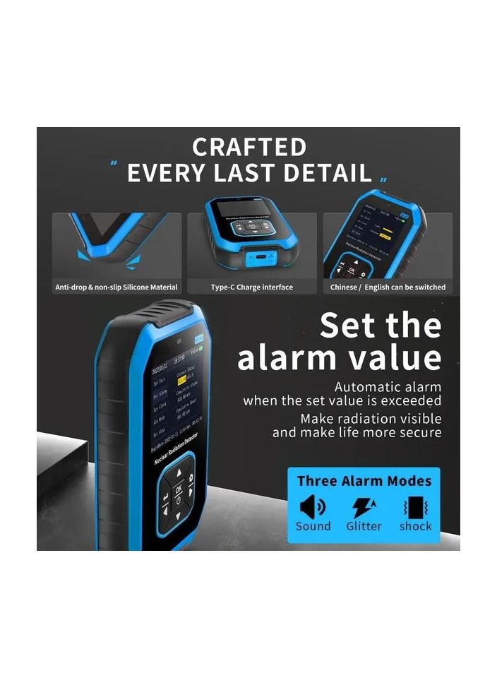 1-Piece Multifunctional Nuclear Radiation Detector,Electromagnetic Radiation Detection Device,X Rays Real Time Monitoring Machine LCD Display with Sound Light Vibrating Alarm Function - Image 4
