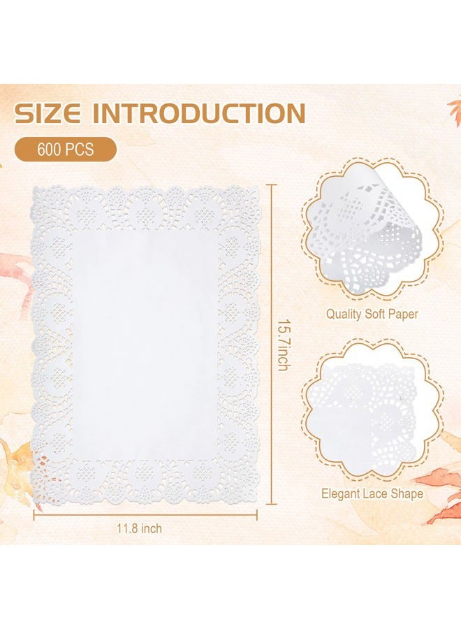 Geyee 600 Pcs 15.7 x 11.8 Inch Paper Doilies Rectangular Paper Doilies Lace Placemats Disposable for Craft Rectangle Pad for Wedding Party Table Food Decor(White) - Image 3