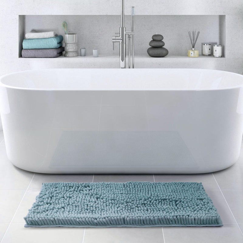 FRESHMINT Large Chenille Bathroom Rugs Mat 36 x24   Non-Slip Bath Mat for Bathroom Floor & Bathtub  Washable Soft Shower Shag Bath Rugs  Soft Fluffy Thick Water Absorbent Microfiber Shower Mat  Blue - Image 2