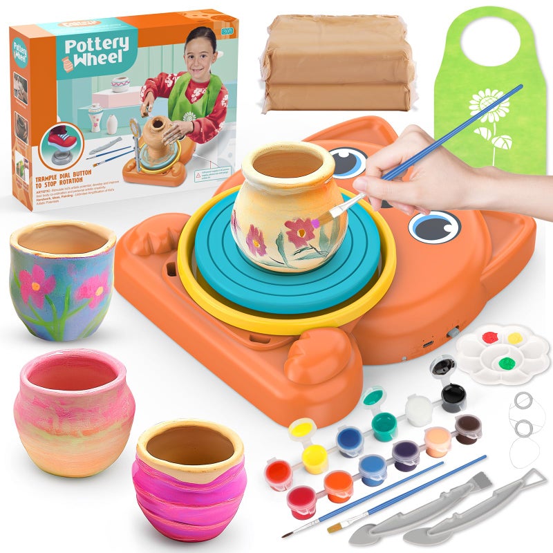 Aujazyble Pottery Wheel for Kids Complete Pottery Painting Kit Art Supplies Arts and Crafts for Girls Boy Kids Toy Birthday Halloween Christmas Gift for Kids Ages 6 7 8 9 10 11 12 Dog