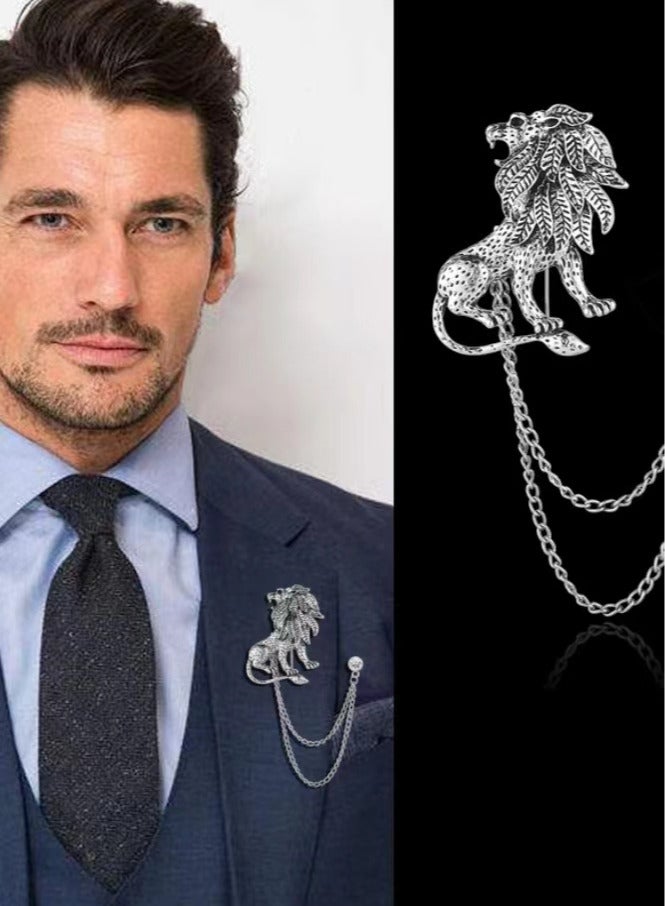 Men's domineering lion brooch shirt collar needle - Image 2