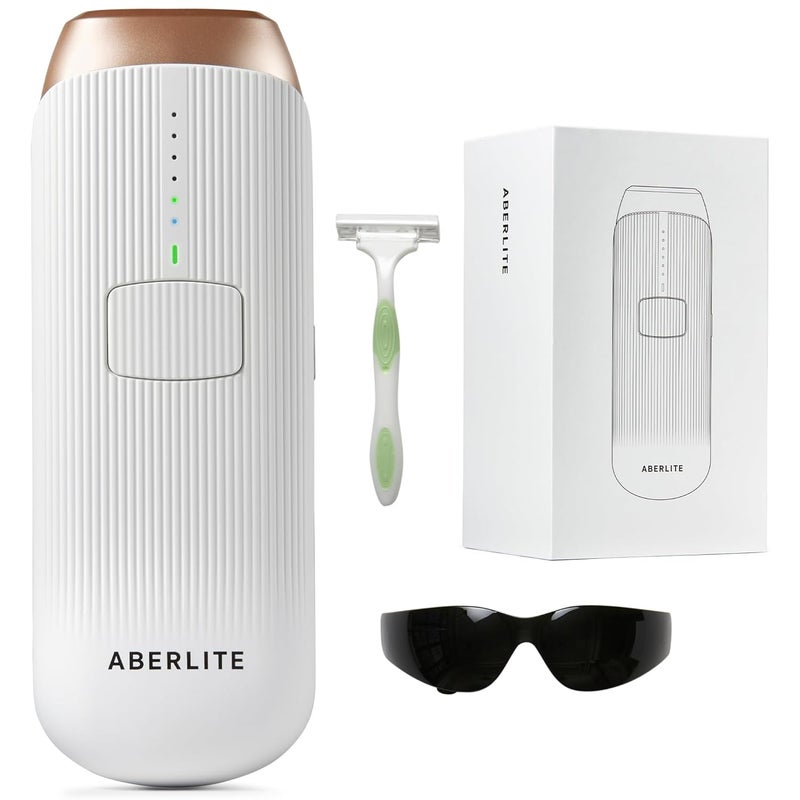 Aberlite Luxe - IPL Laser Hair Removal Device for Women & Men - Painless w/Sapphire Cooling, Double Pulse, Auto Scan, 4 Modes, 5 Intensity Levels - At Home Intense Pulsed Light (IPL) System (White)