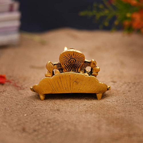 NOBILITY Ganesha on Leaf Statue Gold Ganesh Idol with Diya for Home Office Pooja Puja Diwali Decorative Wedding Return Gift Items - Image 5