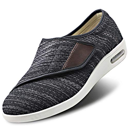 Orthoshoes Womens Stylish Diabetic Shoes with Arch Support,Extra Wide Widths Walking Edema Sneakers Adjustable Strap Easy On/Off with 3 Pairs Insoles Replacement for Support Swollen Feet Black Gray - Image 1