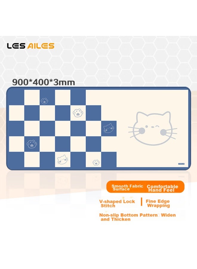 Lesailes Feidun Lesailes Chess Cat Gaming Mouse Pad Extra Large, Thickened With Locking Edges For Office Computer Keyboard Desk Pad, Blue And Yellow 900*400*3mm - Image 1
