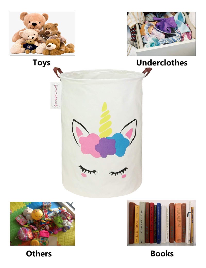 QUEENLALA Large Storage Basket,Laundry Hamper/Bathroom/Home Decor/Collapsible Round Storage Bin,Boys and Girls Hamper/Boxes/Clothing(Golden Unicorn) - Image 2