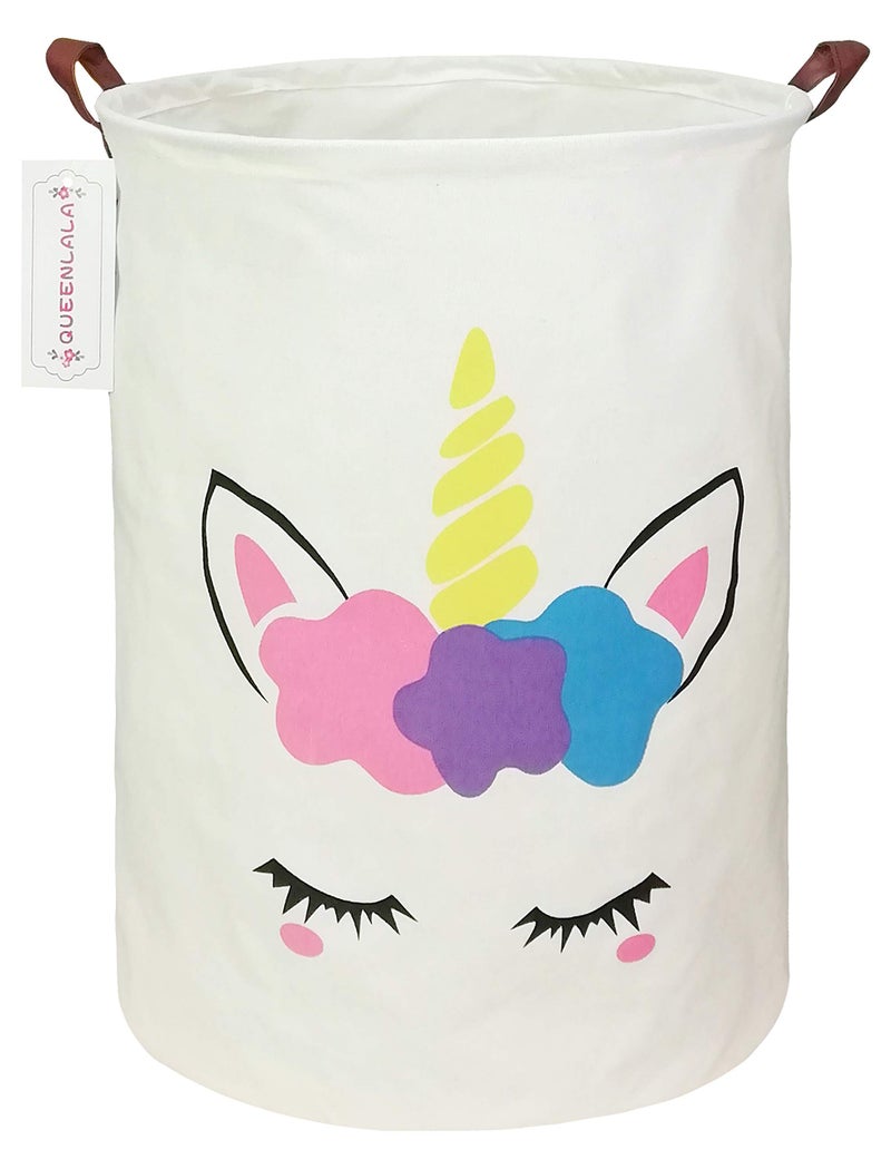 QUEENLALA Large Storage Basket,Laundry Hamper/Bathroom/Home Decor/Collapsible Round Storage Bin,Boys and Girls Hamper/Boxes/Clothing(Golden Unicorn) - Image 1