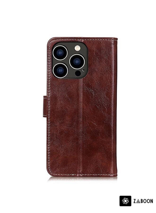 Green Tiger - For iPhone 15 Pro Retro Crazy Horse Texture Horizontal Flip Leather Phone Case(Brown) - Image 1
